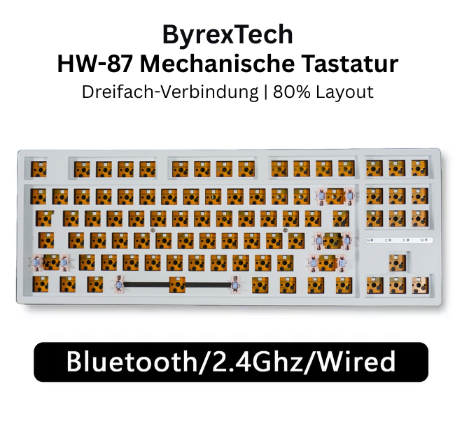 Bild Von der ByrexTech HW-87 in Schwarz ohne Keycaps und Switches -bluetooth -2.4Ghz -Wired